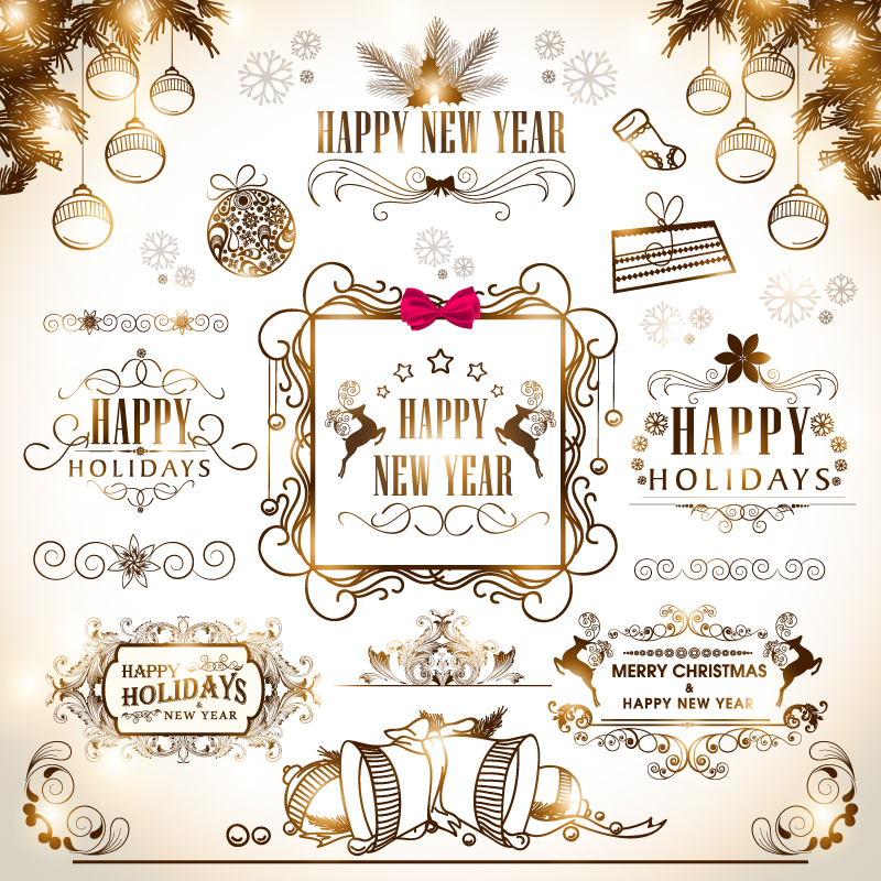 13 models golden glow of Christmas tags vector material