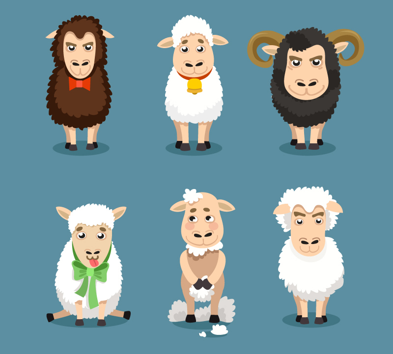 6 large nostrils cartoon sheep vector material