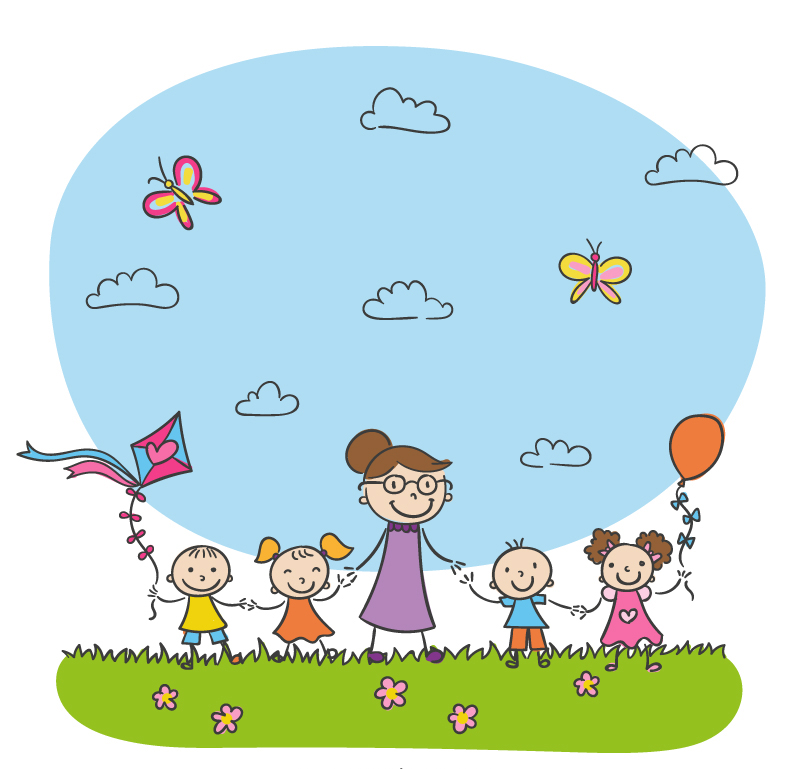 Children playing on the outskirts of vector material
