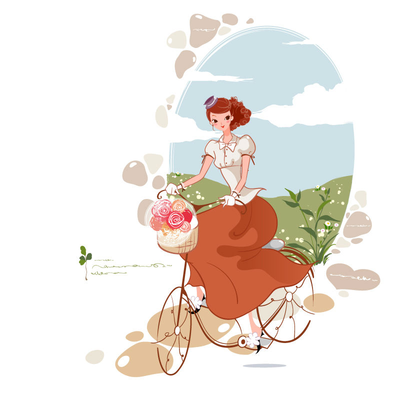 Beautiful girl vector material cycling
