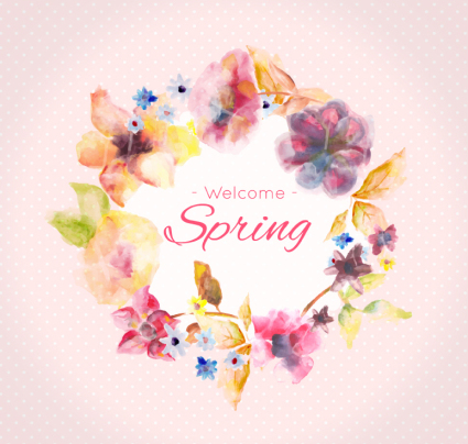 Creative watercolor spring flowers vector material