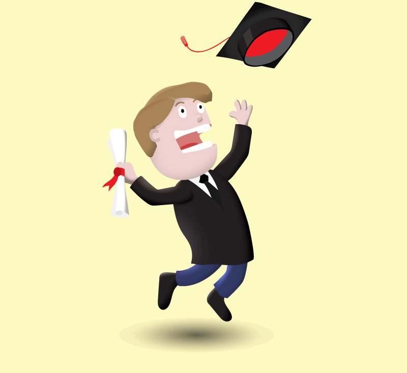 PhD graduates throwing hats cartoon vector material
