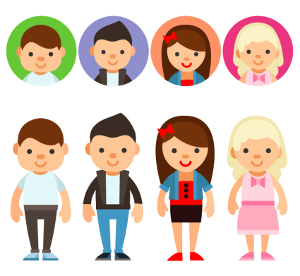 8 head design with cartoon characters vector material
