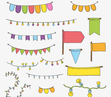 16 models with festive lights string Vector drawing flag