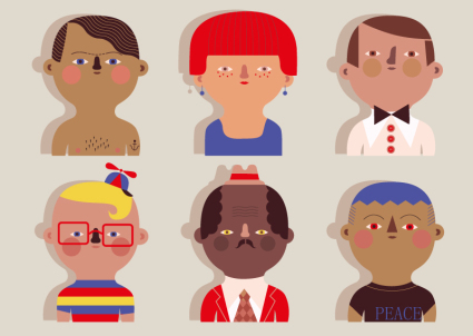 6 stylish portraits vector material
