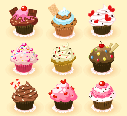 9 delicious cupcakes vector material