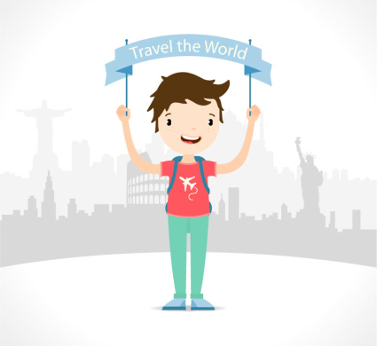 The boy held banners travel vector material