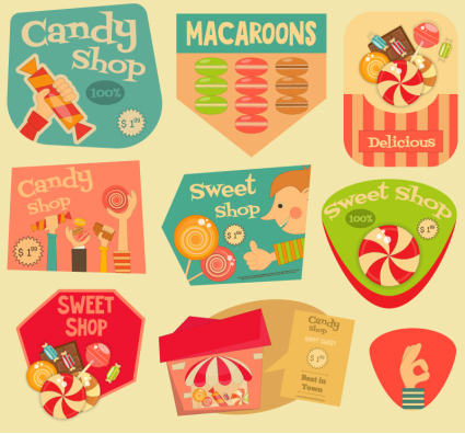 9 Vintage candy label vector material