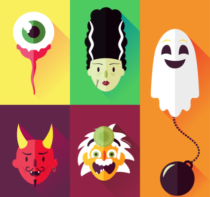 5 Flat Halloween element vector material
