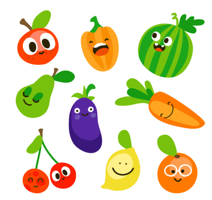9 Lovely fruits and vegetables vector material