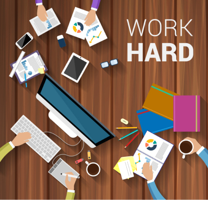 Creative desk plan view vector