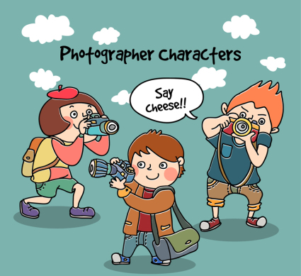 3 painted children's photographer vector material