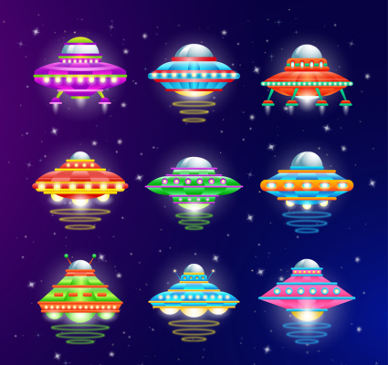 9 Cartoon flying saucer design vector material