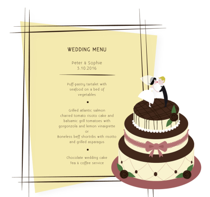 Creative wedding cake menu Vector material
