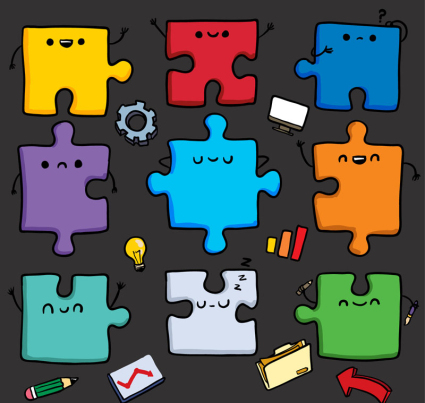 9 color cartoon puzzle pieces vector design