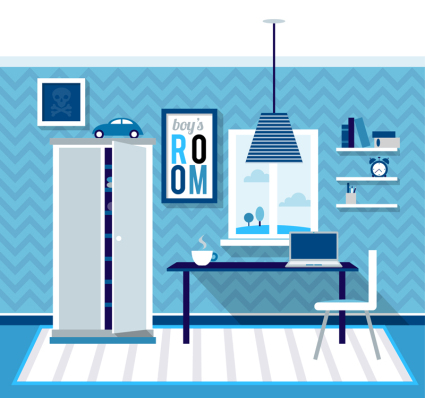 Blue children's room design vector material