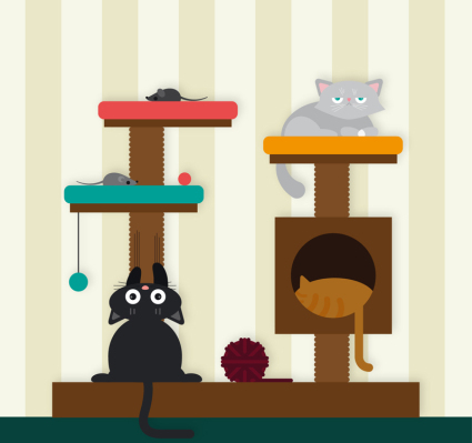 Cartoon cat and the cat climbing frame vector material