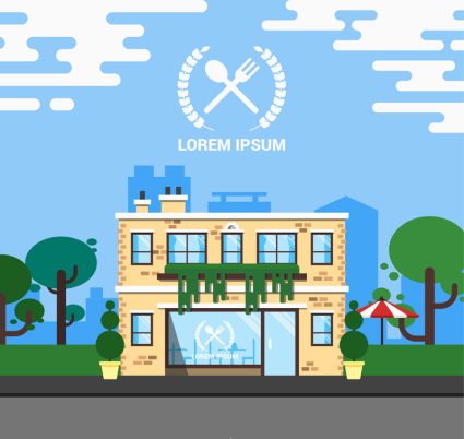 Creative roadside restaurant building vector material