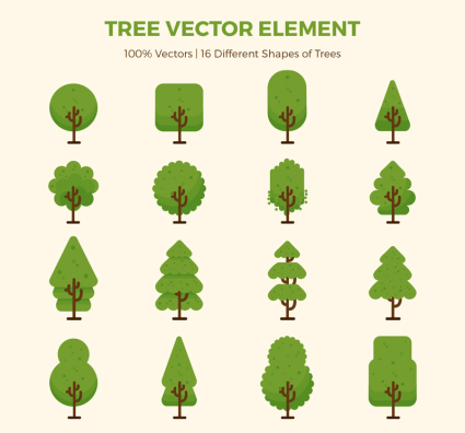 16 of the green trees design vector material