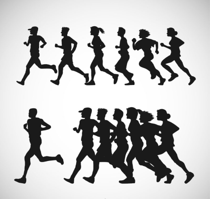 Group 2 runners crowd silhouette vector material