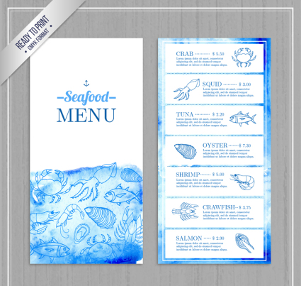 Painted blue seafood shop menu