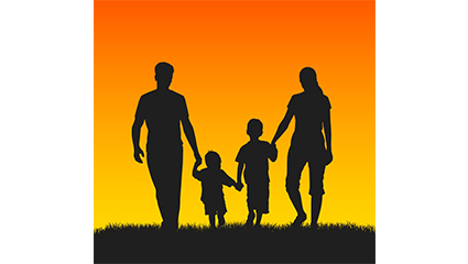 Family of four sunset silhouette Vector