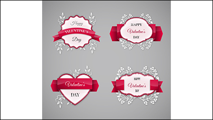 4 Valentine Ribbon label vector material