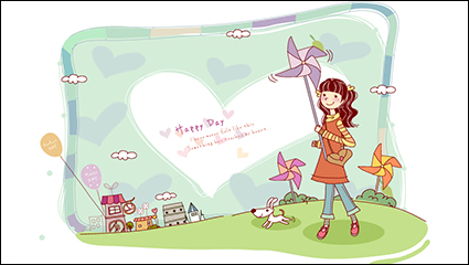 Cartoon girl playing windmill vector material