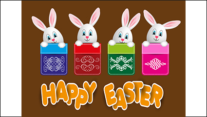 Cute Easter bunny greeting card stickers vector