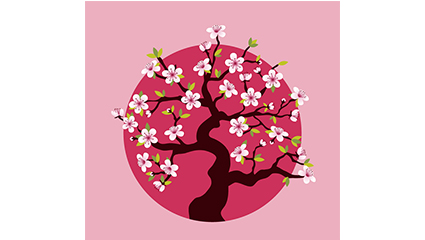 Blooming pink cherry tree vector material
