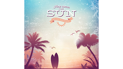 Retro surfing board and coconut tree poster vector material