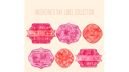 6 watercolor Valentine label vector material