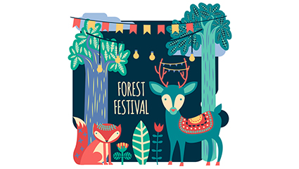 Cartoon forest festival illustration vector material