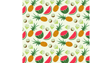 Tropical fruit pineapple and watermelon seamless background vector material