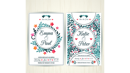 Fresh watercolor wedding invitation card vector material