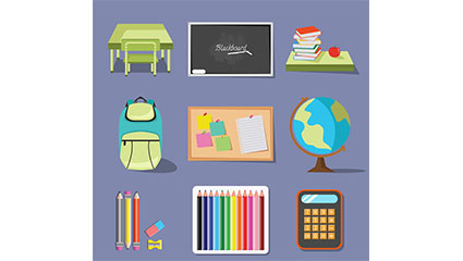 9 cartoon school supplies vector material