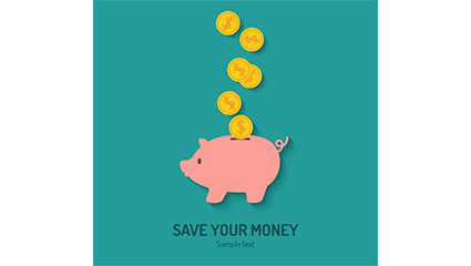 Pink piggy bank and gold coins vector material