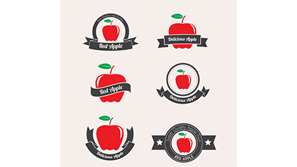 6 red apple label vector material