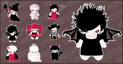 Cute Halloween characters set vector material