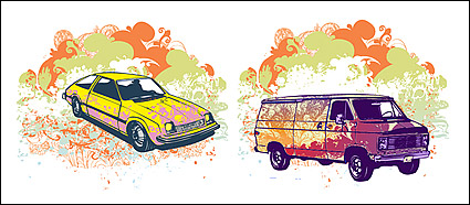 Retro car trend pattern vector material