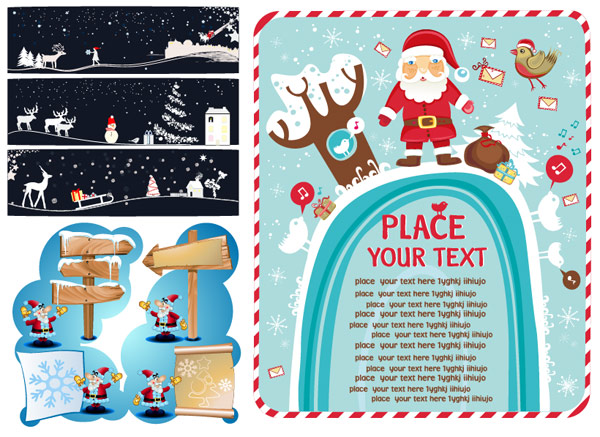 Road signs, wood, Christmas hats, signs arrows