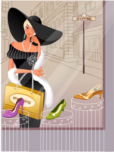 Fashion shopping women vector material 5