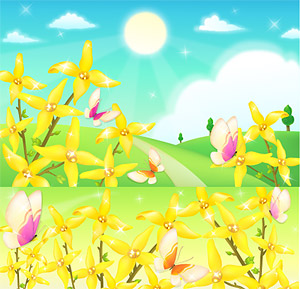 The outskirts of flowers and butterflies vector material