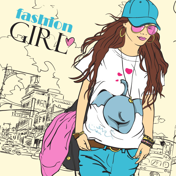 Cartoon fashion beauty 02-- vector material