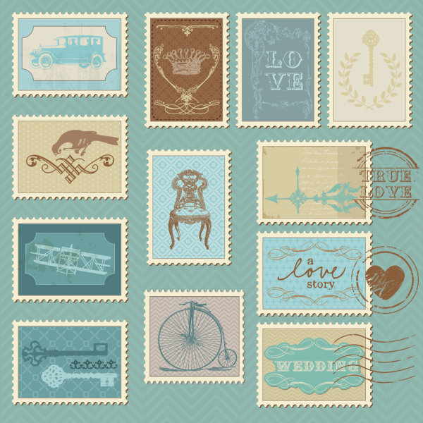Cartoon illustration of stamps 05 - vector