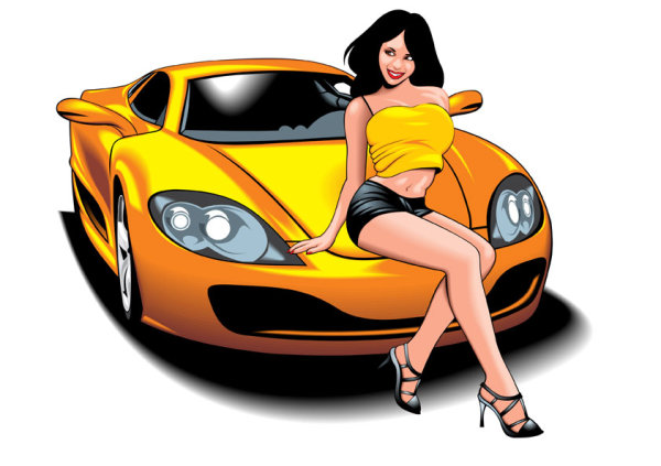 Sexy beauty and sports car 01 - vector material