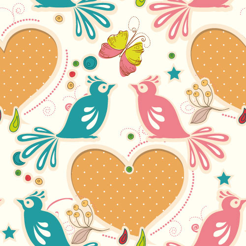 Cartoon love birds pattern 05 - vector material