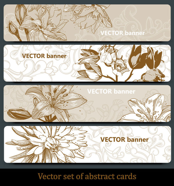 Line art floral banner 01 - vector material