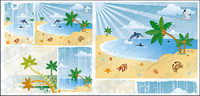 cartoon seaside scenery vector material