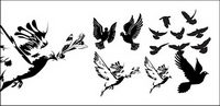 black-and-white doves or silhouette vector material